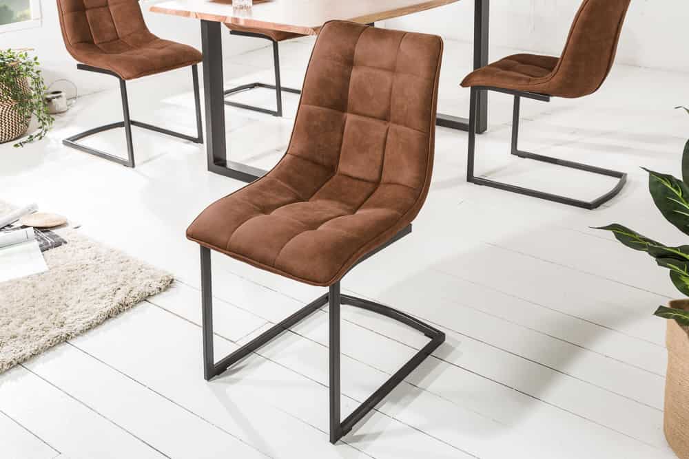 Design Freischwinger Stuhl MIAMI braun antik Metallgestell matt schwarz