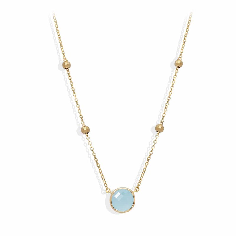 Collier Argent Doré Valentine Cristal Vert Eau