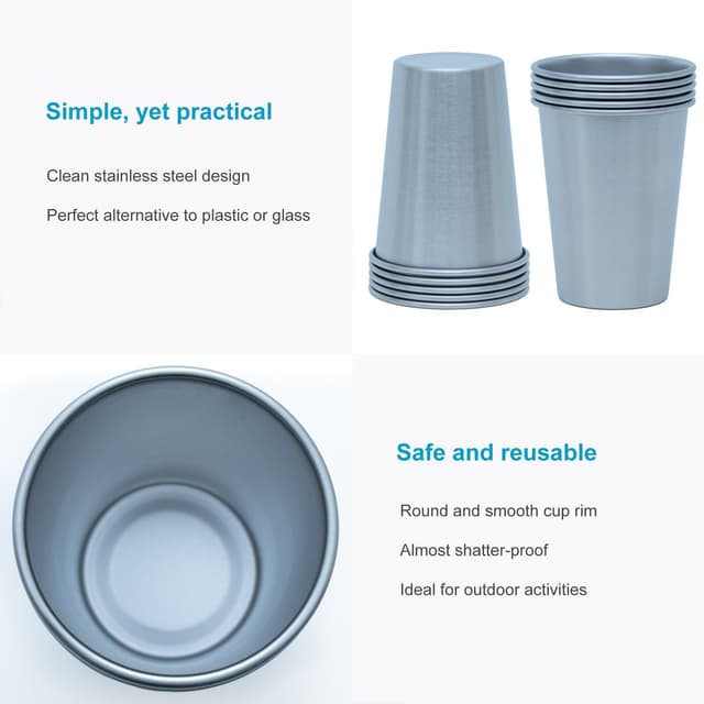 5x Stabelbare drikkekopper i rustfrit stål (290 ml)