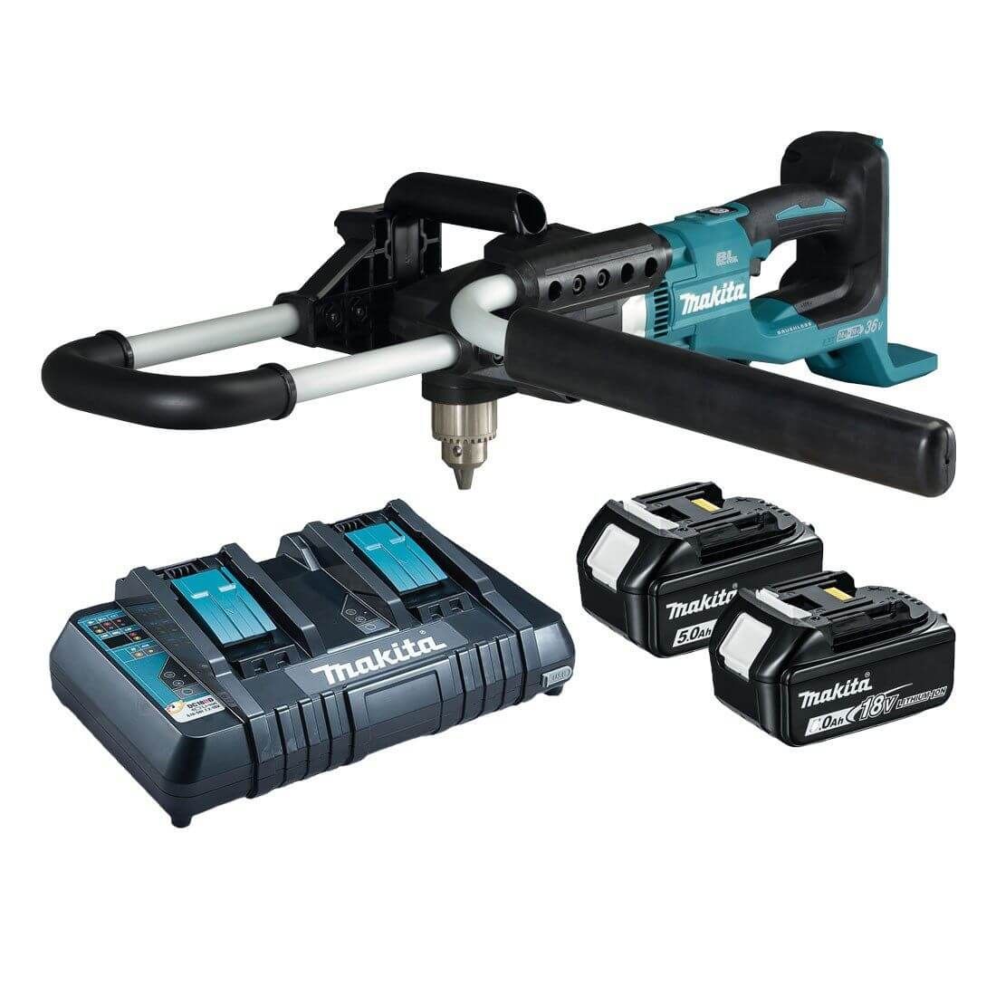Makita DDG460T2X7 36V (2x18V) Li-ion accu grondboor set (2x5.0Ah) incl. adapters - 13mm - koolborstelloos