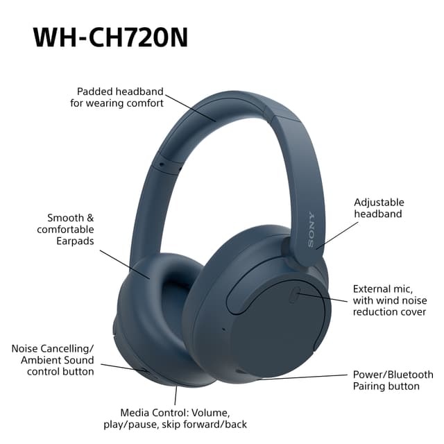 Sony WH-CH720N trådløse around-ear høretelefoner (blå)