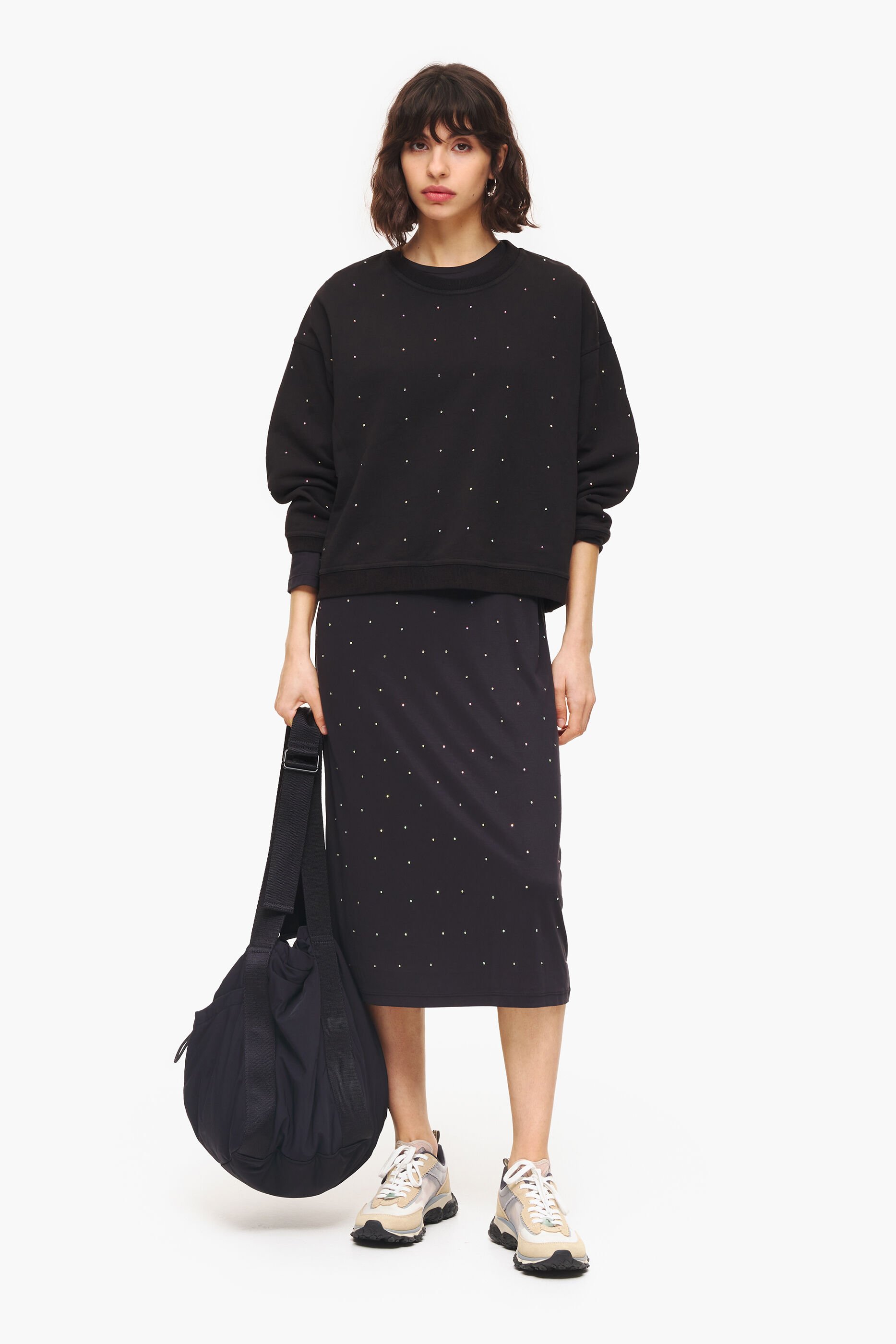Vestido fluido com brilhos antracite