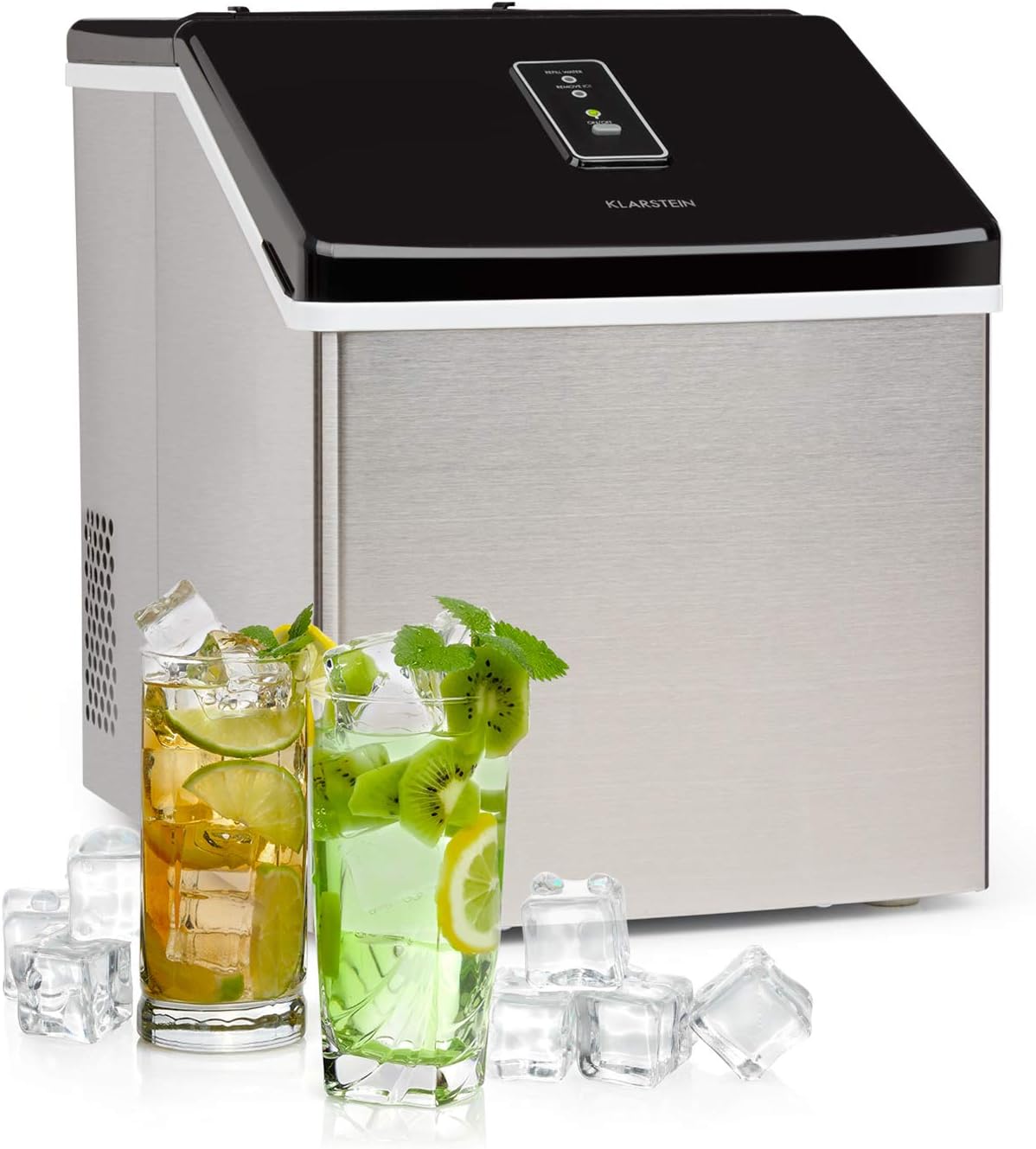 Klarstein Eiswürfelmaschine Klein, 2,5L Eiswürfelbereiter, für Mittelgroße, Klare Eiswürfel, Schnelle Mini, mit Sicherheitsalarm, 13kg/24h