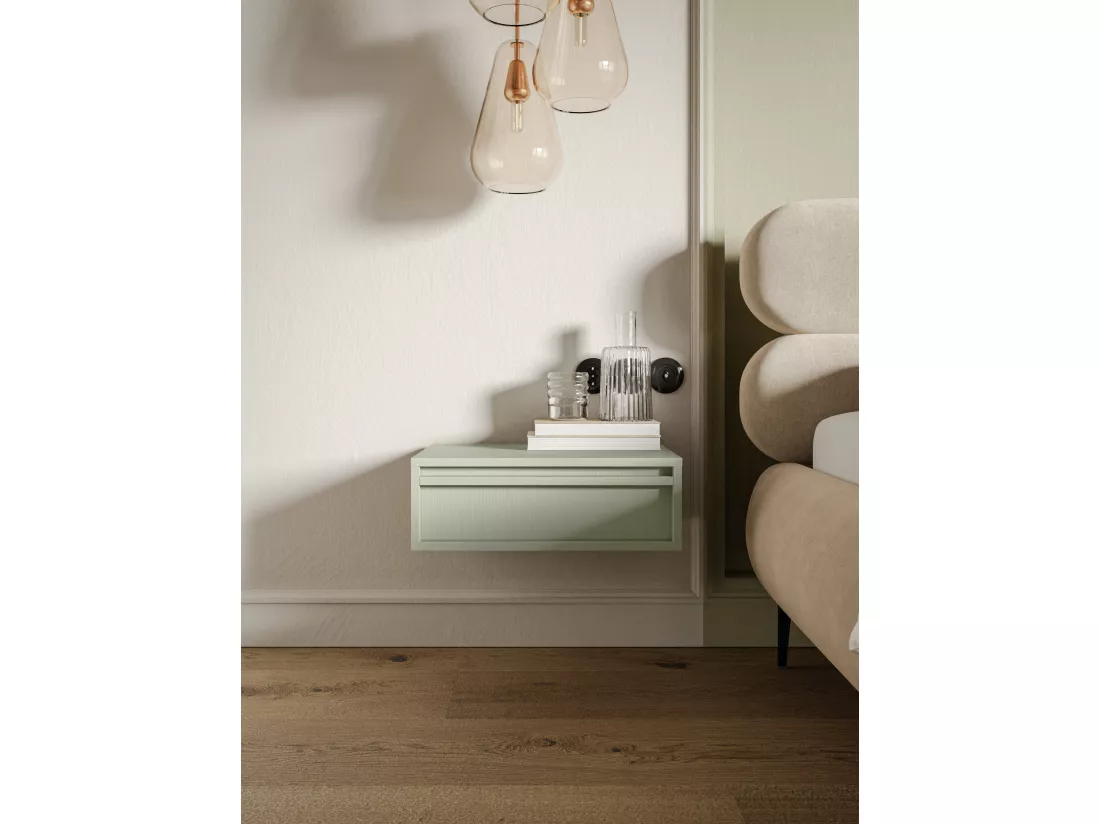 Table de chevet - 50 cm - avec tiroir - suspendu - vert sauge - EVO