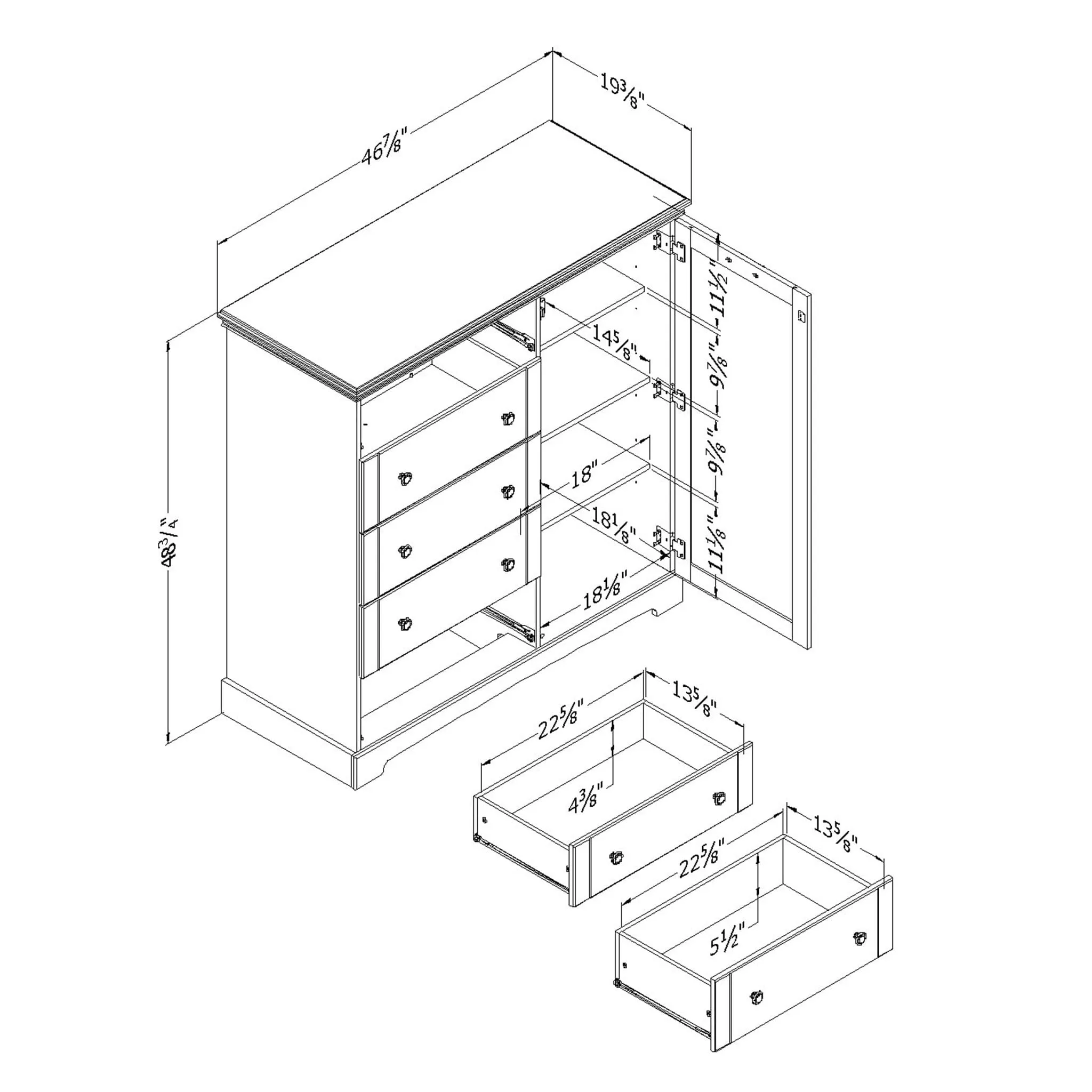 South Shore Commode à porte 5 Tiroirs - Avilla Chêne Hivernal