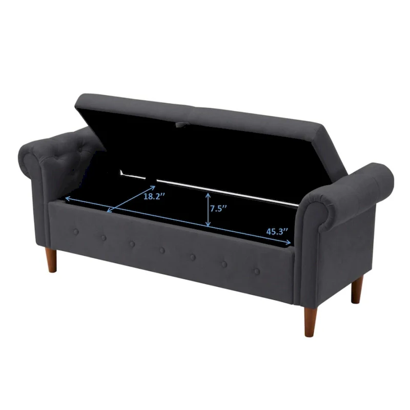 Storage Bench for Bedroom End of Bed Rolled Armed Velvet Ottoman Couch Long Bench