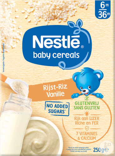 Nestlé Baby Céréales Riz-Vanille Sans Gluten Bébés 6-36 Mois Boîte 250g