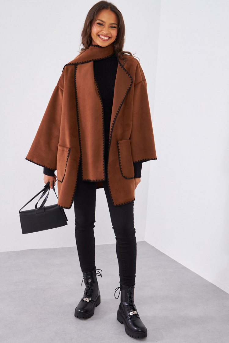 Ensemble 2 pièces veste + écharpe marron