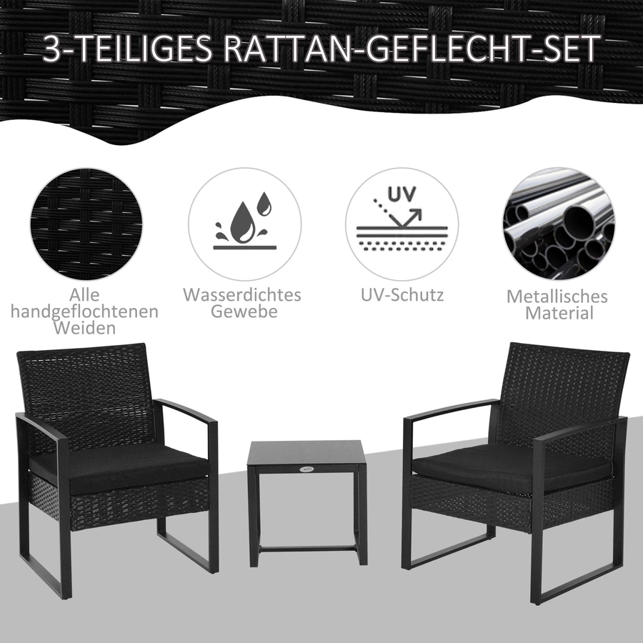 Outsunny Polyrattan Sitzgruppe als 5-tlg. Set schwarz