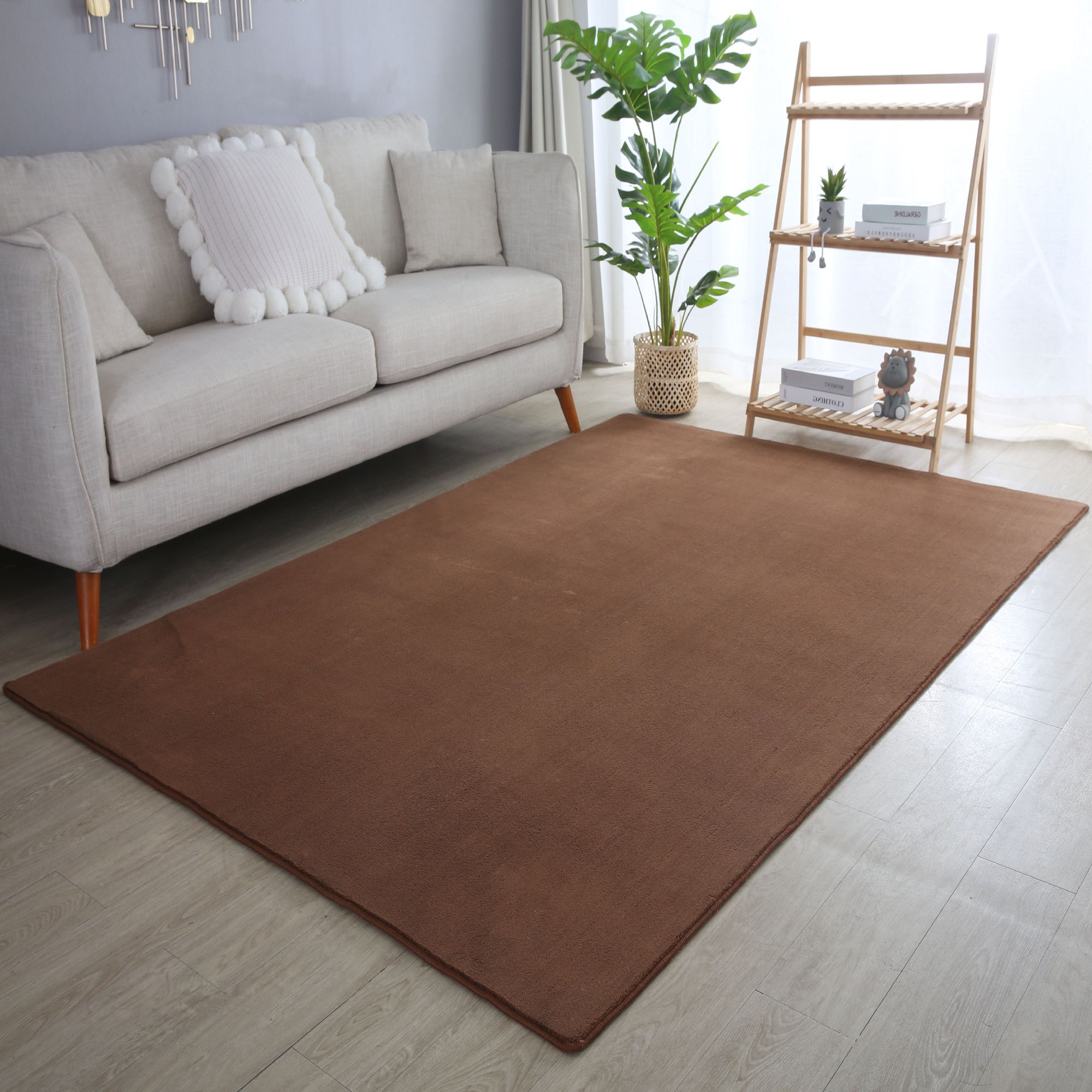 Waschbarer Teppich Wohnzimmer, Kurzflor rutschfest Flauschig Weich, Einfarbig, Felloptik, Super Soft