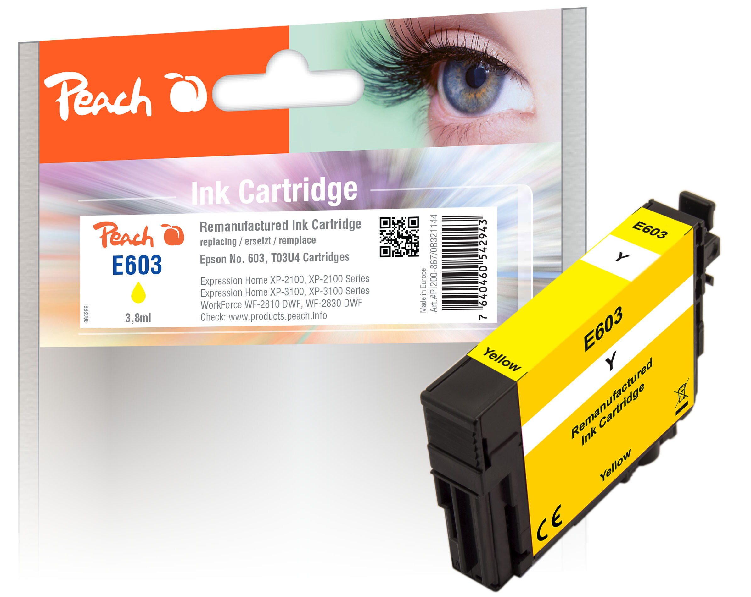 Peach E603 Y Druckerpatrone ye ersetzt Epson No. 603Y, C13T03U44010 für z.B. Epson Expression Home XP -2100, Epson Expression Home XP -2105 (wiederaufbereitet)