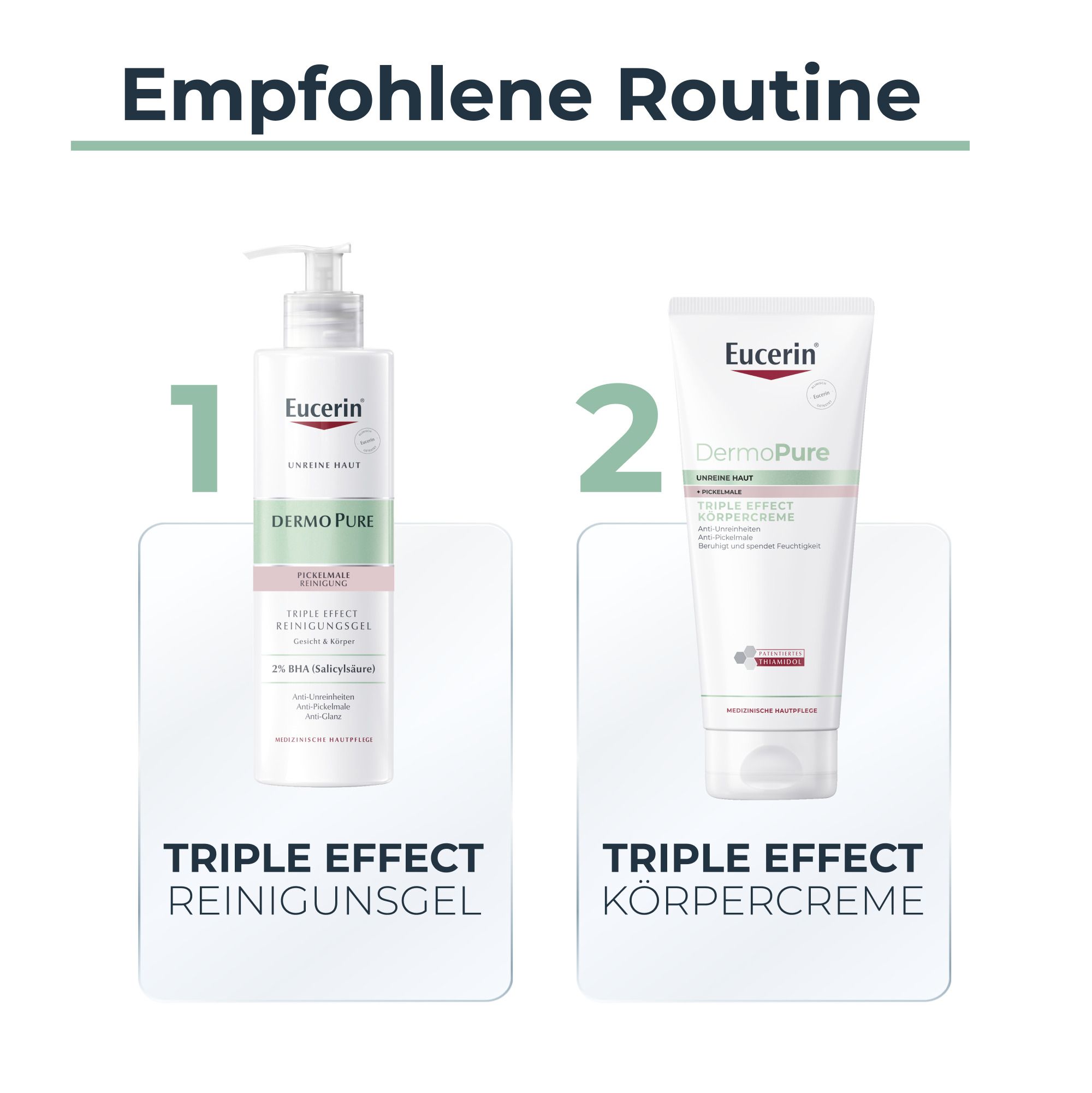 Eucerin® DermoPure Triple Effect Körpercreme – beruhigende Hautcreme zur Akne Behandlung – reduziert Pickelmale am Körper