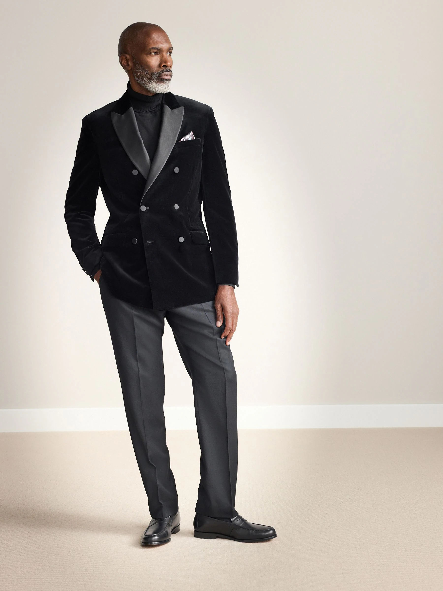 Zwart - Signature Pontoglio Italiaanse fluwelen double-breasted blazer