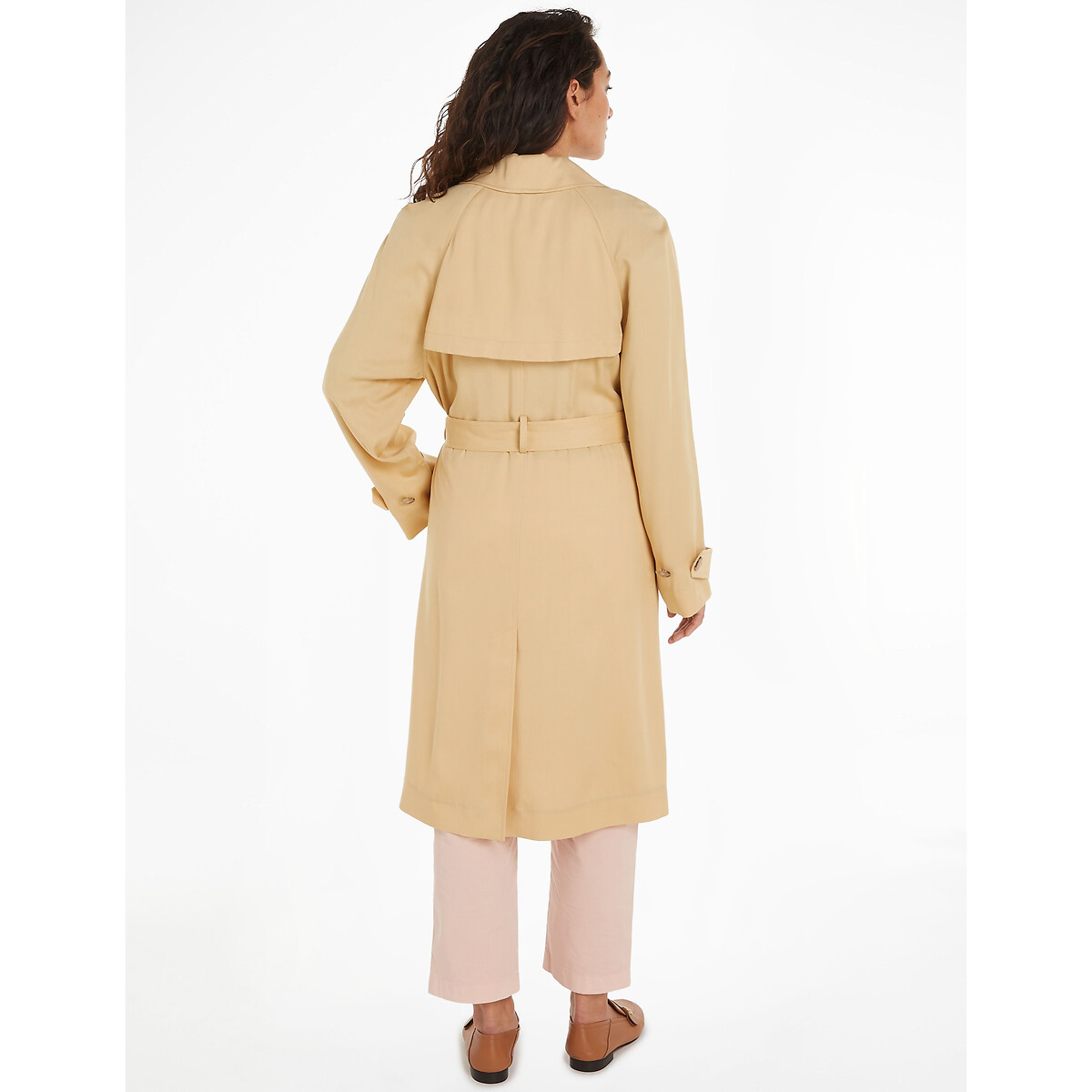 TOMMY HILFIGER<br>Trench coat longo e fluido com mangas compridas