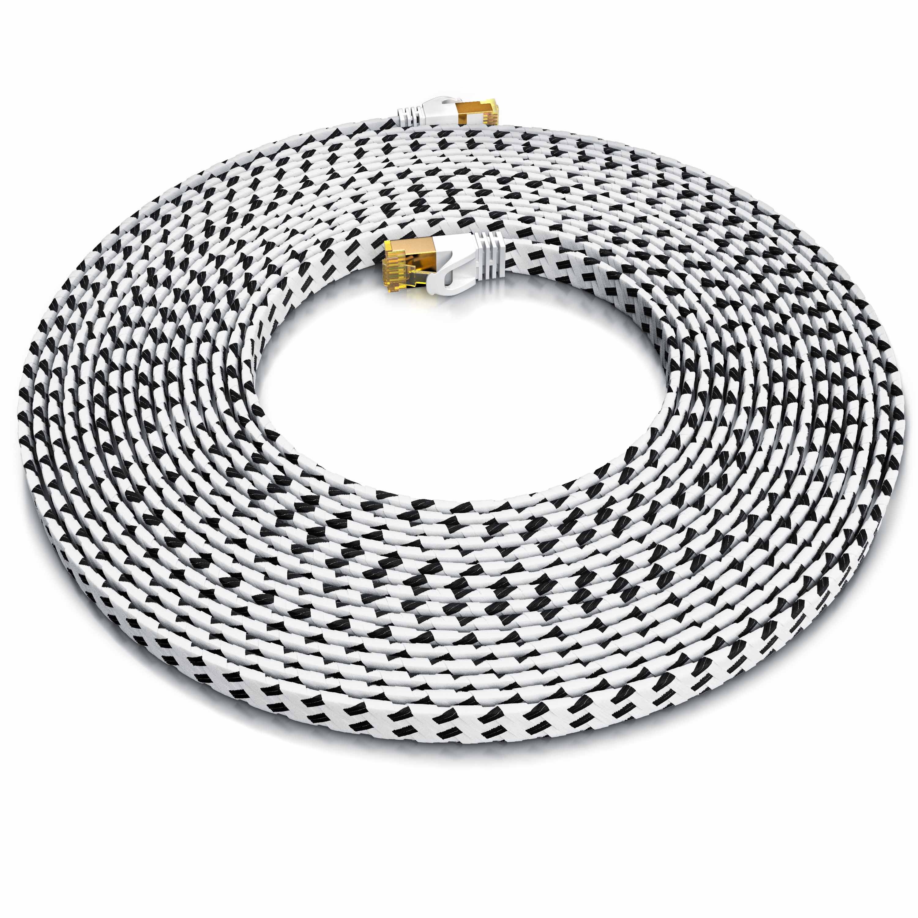Primewire Flachbandpatchkabel CAT 7 mit Baumwollummantelung - Gigabit Ethernet LAN Kabel - 10 Gbit/s - U/FTP PIMF Schirmung - Netzwerkkabel - 15m