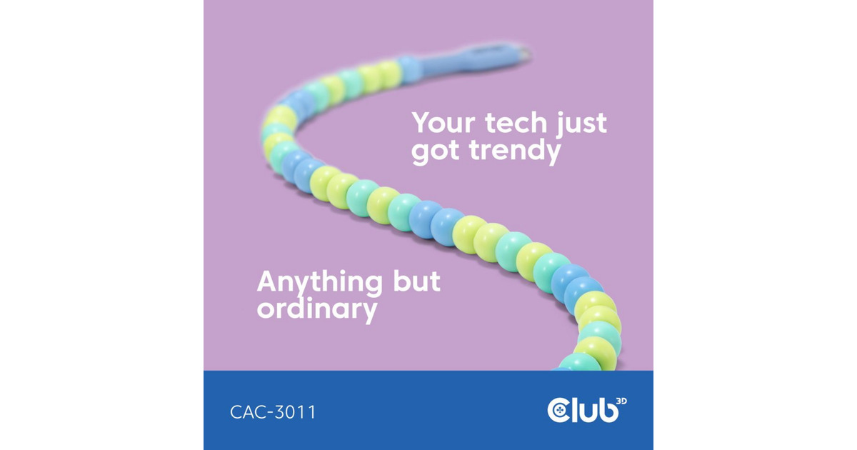 Club 3DUSB-C Beaded Cable Blue, 2 meter kabel  (Roze)