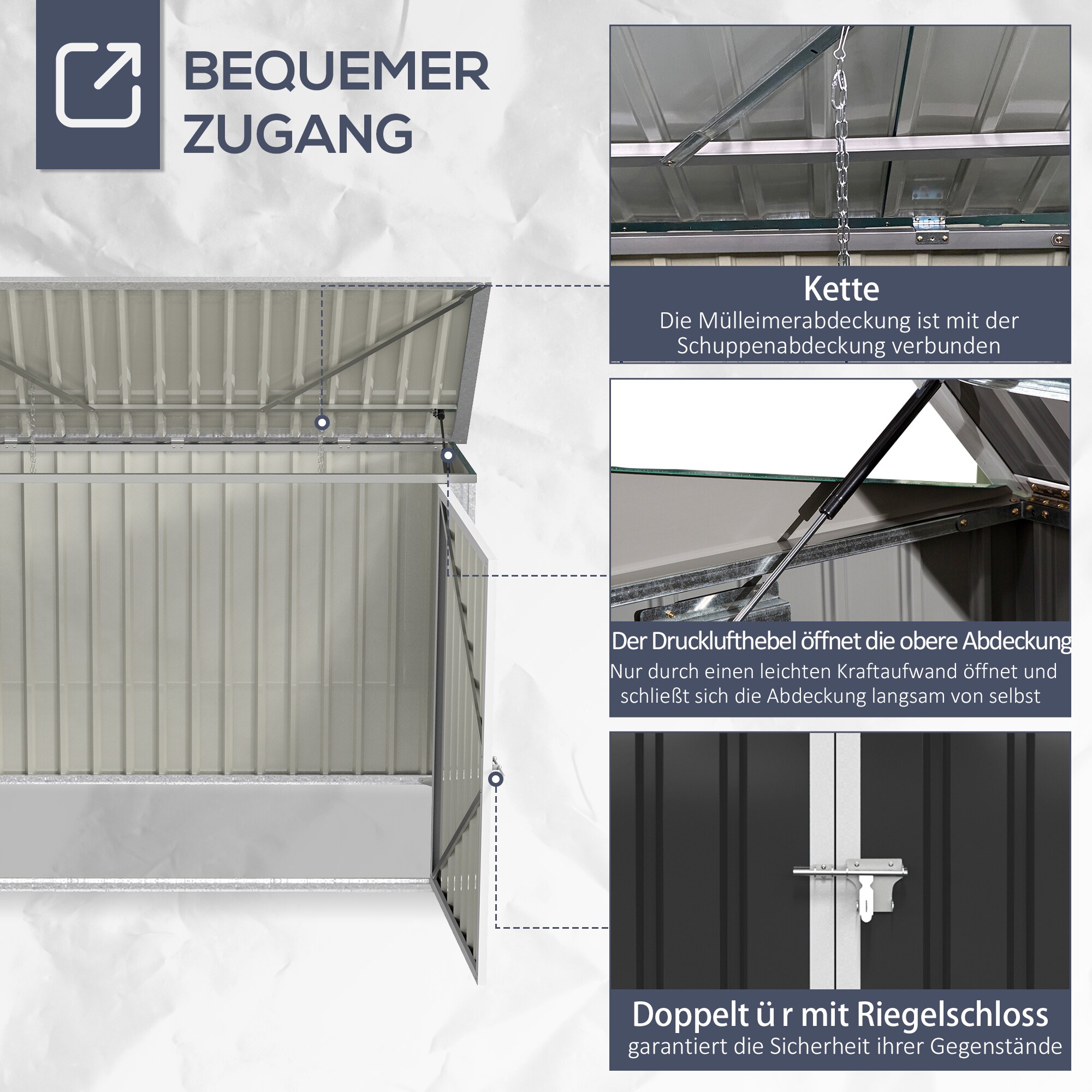 Outsunny Mülltonnenbox mit 2 Behälterdeckelketten, 2 Lüftungsfenstern schwarz 178,5L x 104,5B x 128,5 cm