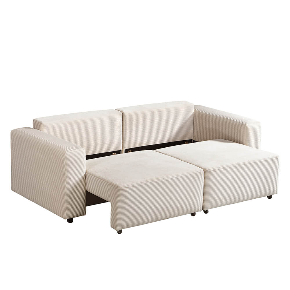 HOME DELUXE Modulaire 2-zits Slaapbank - Ribfluweel - Beige