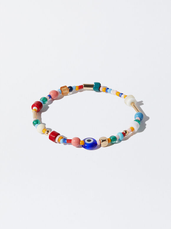 Pulseira elástica com contas - Multicolorida