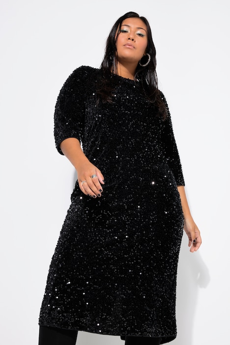 Paillettenkleid, Slim Shape, Midilänge, 3/4-Ärmel