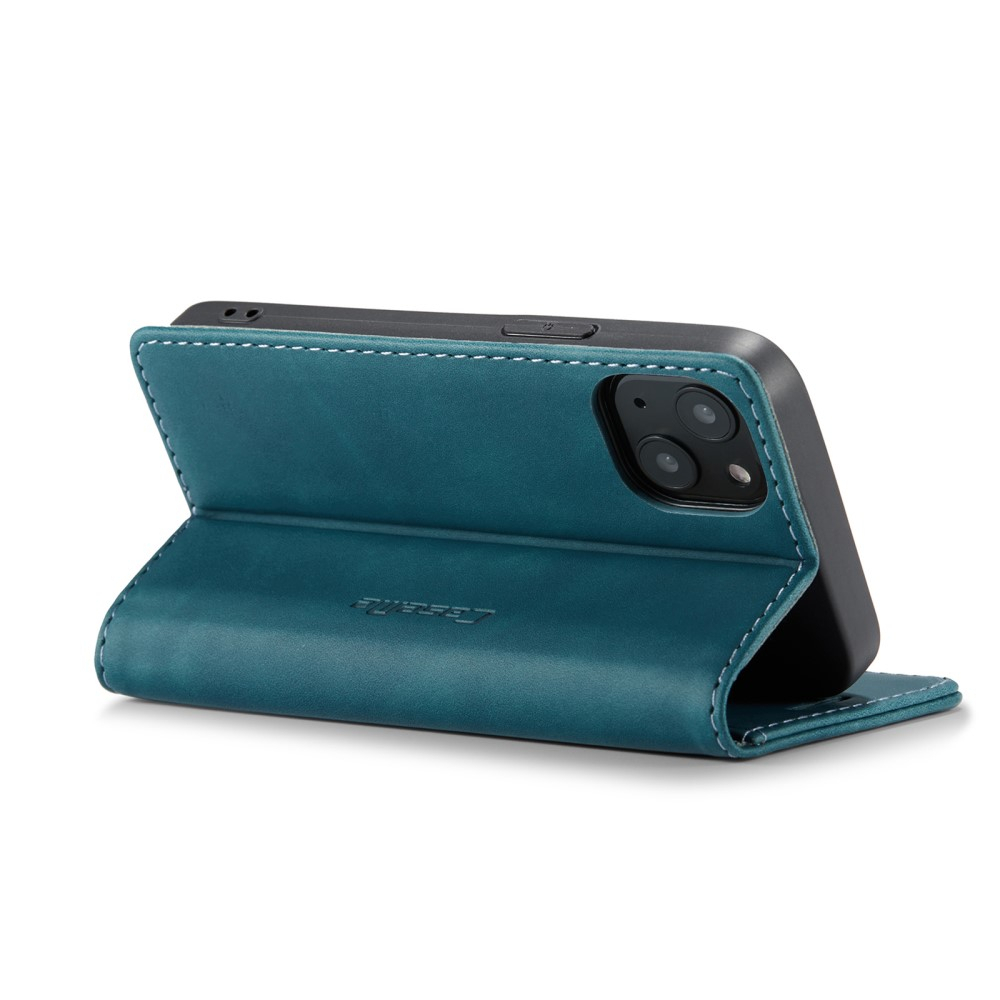 iPhone 13 Leder Tasche Flip Wallet Etui mit Kartenfächern - Blaugrün