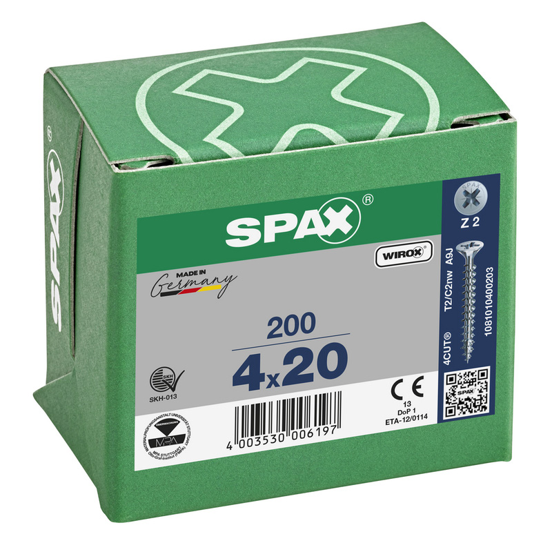 Spax universele schroeven platkop voldraad 4x20mm PZ2