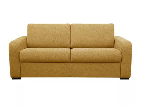 Canapé 3 places convertible express en tissu jaune moutarde - Couchage 140 cm - Matelas 13 cm - BEVIS