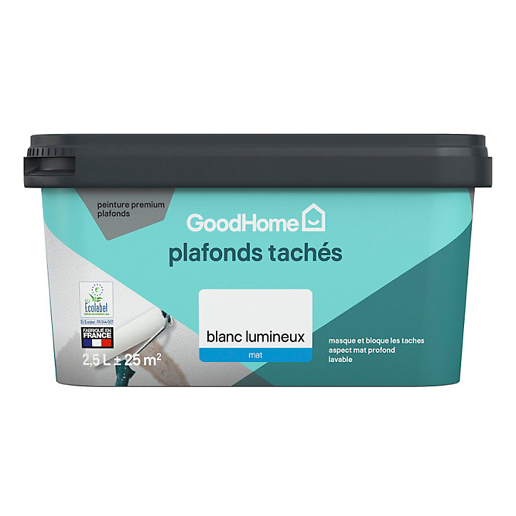 Peinture plafonds tachés GoodHome blanc lumineux mat 2,5L