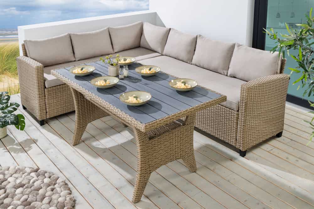 Outdoor Sitzgruppe MONACO 240cm natur Polyrattan Gartenmöbel-Set Ecklounge wetterfest