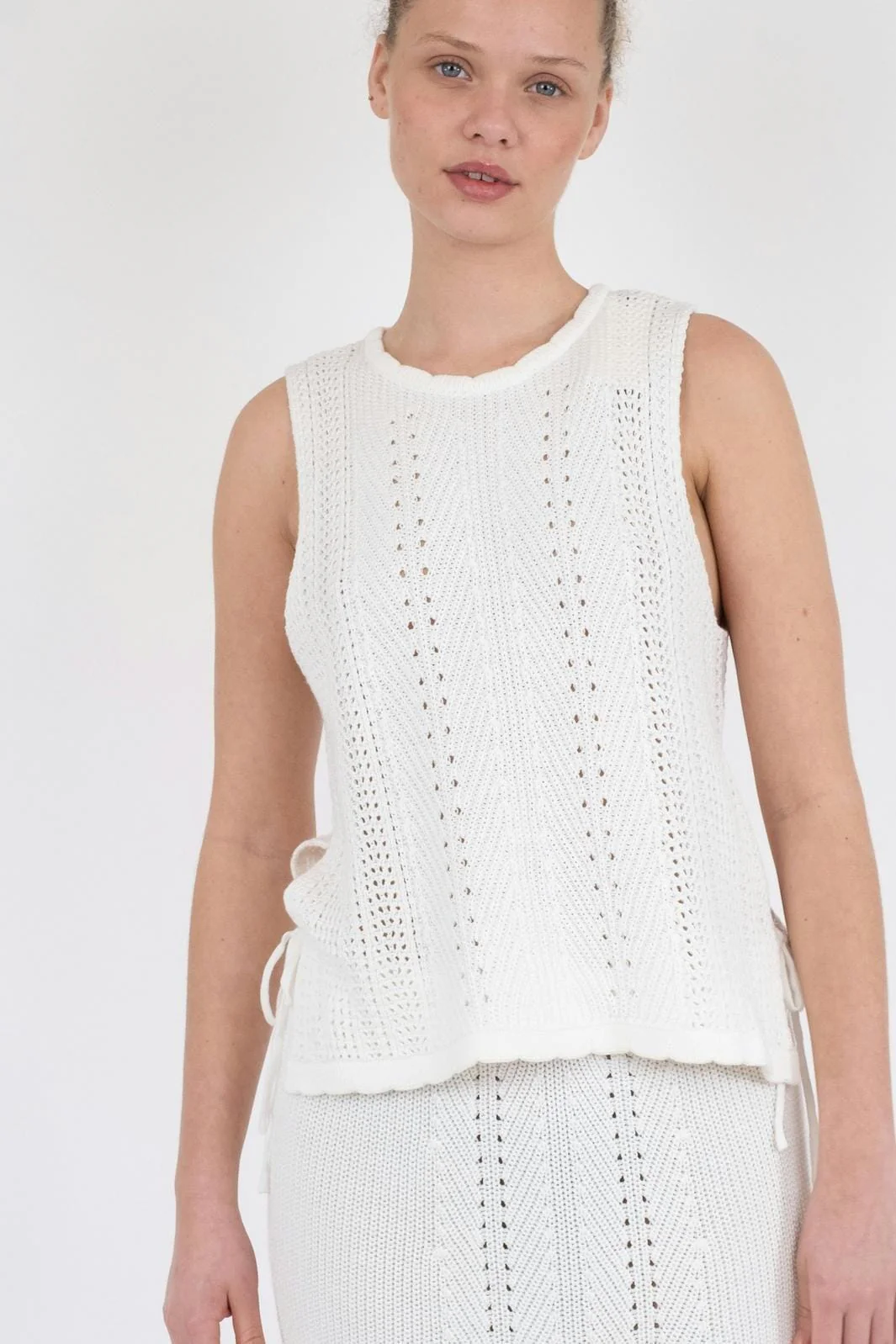 Neo Noir Aritza Crochet Knit Top white