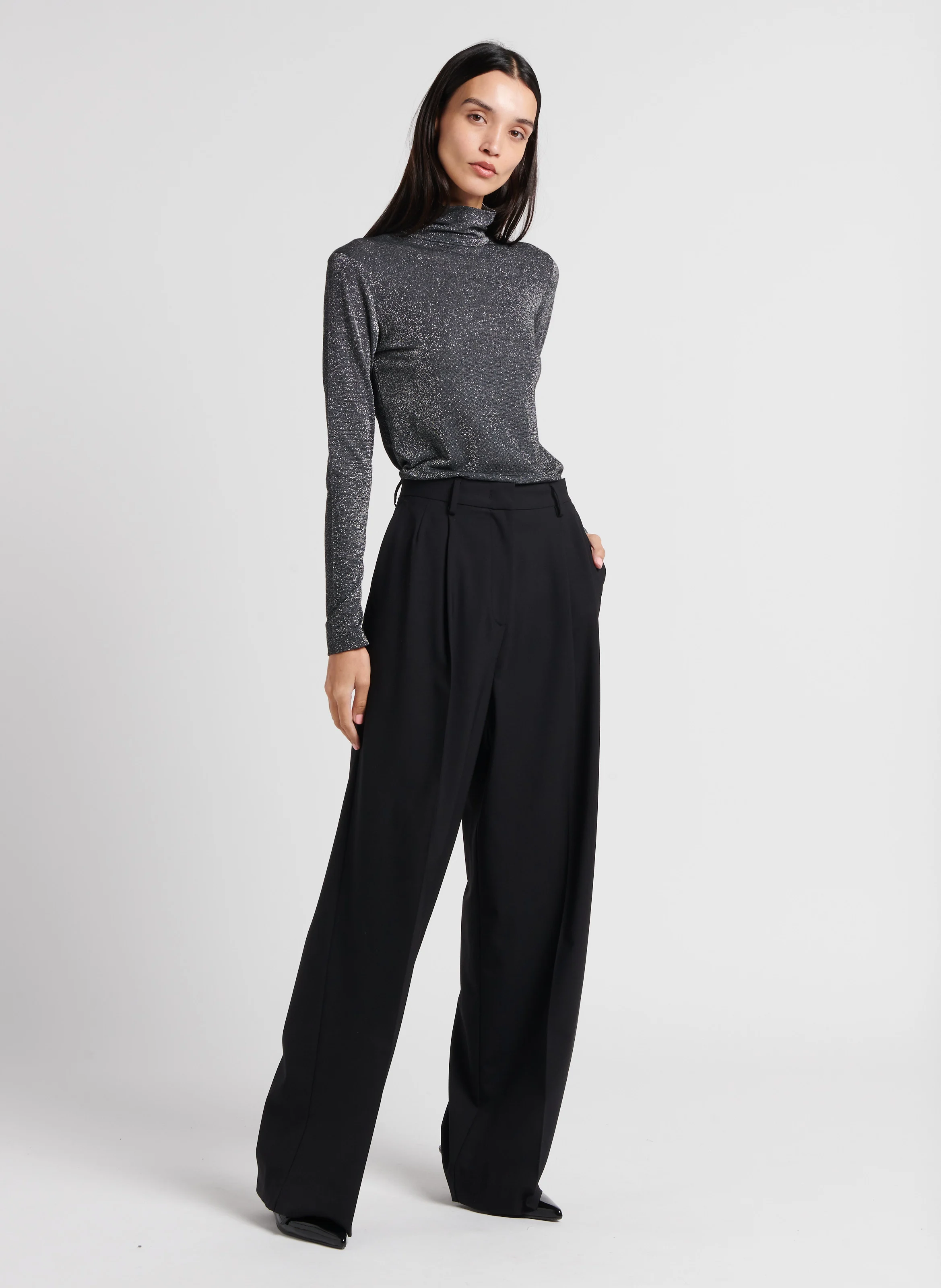 KYOTO - Pantalon large en laine mélangée | Noir