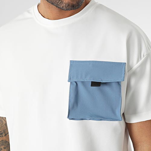 Tee Shirt Oversize Large A Poche Blanc Bleu