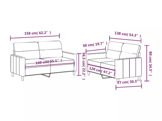Ensemble de canapés 2 pcs avec coussins Jaune clair Tissu