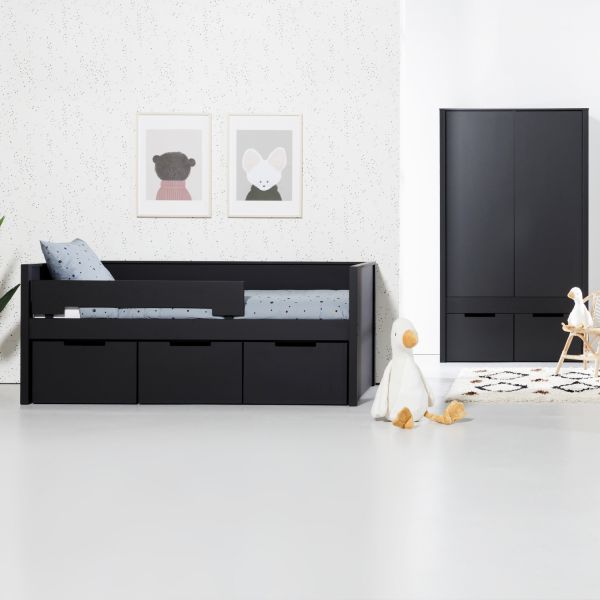 Europe Baby Ralph Kinderkamer Zwart | Bed 90 x 200 cm   Bureau   Kast 2-Deurs