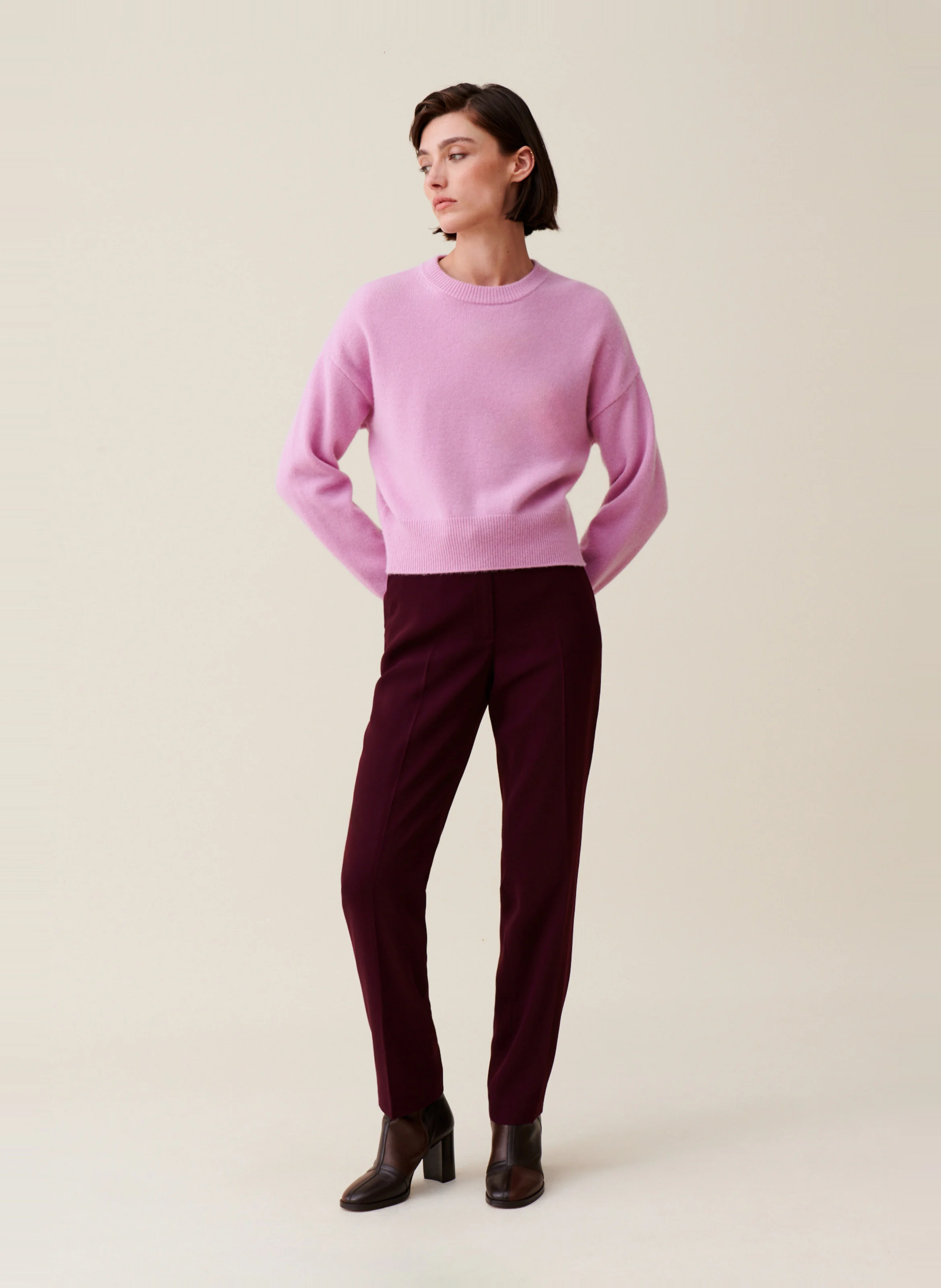 Pull col rond en cachemire | Rose