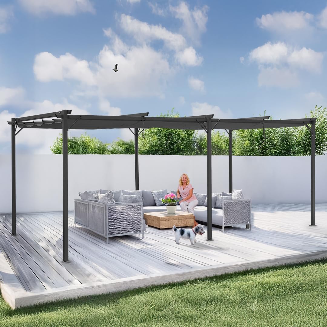 Grindi - Garten Pergola Pavillon mit einstellbarem Stoffdach - Irda IV, 3x6 m - wasserdichtes & stabiles Sonnenschutz für Terrasse und Freistehender, Carport-Pavillon, Grillpavillon, Markise