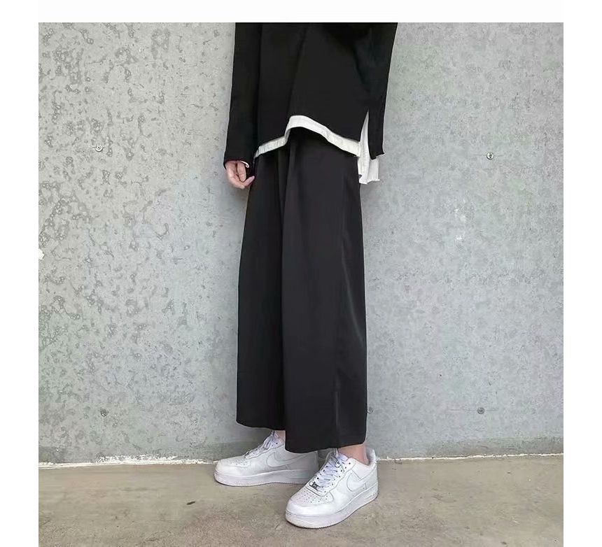 Sinlarity - Mid Rise Plain Crop Broek met Wijde Pijpen
