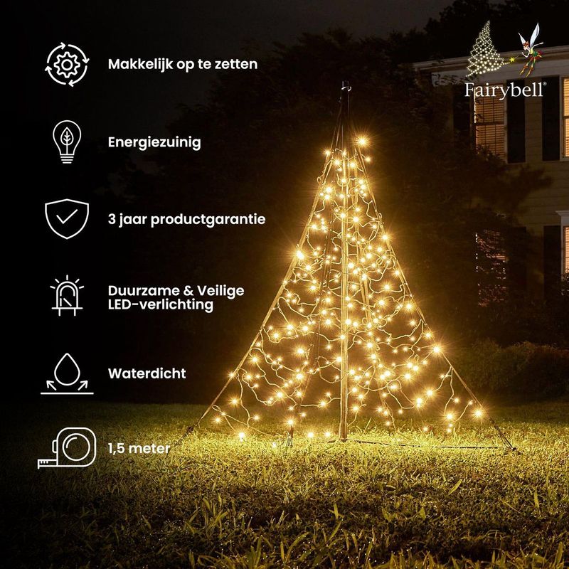 Fairybell Kerstboom voor buiten - All Surface / Geschikt voor alle ondergronden - 150CM-240LED - Warm wit met twinkle