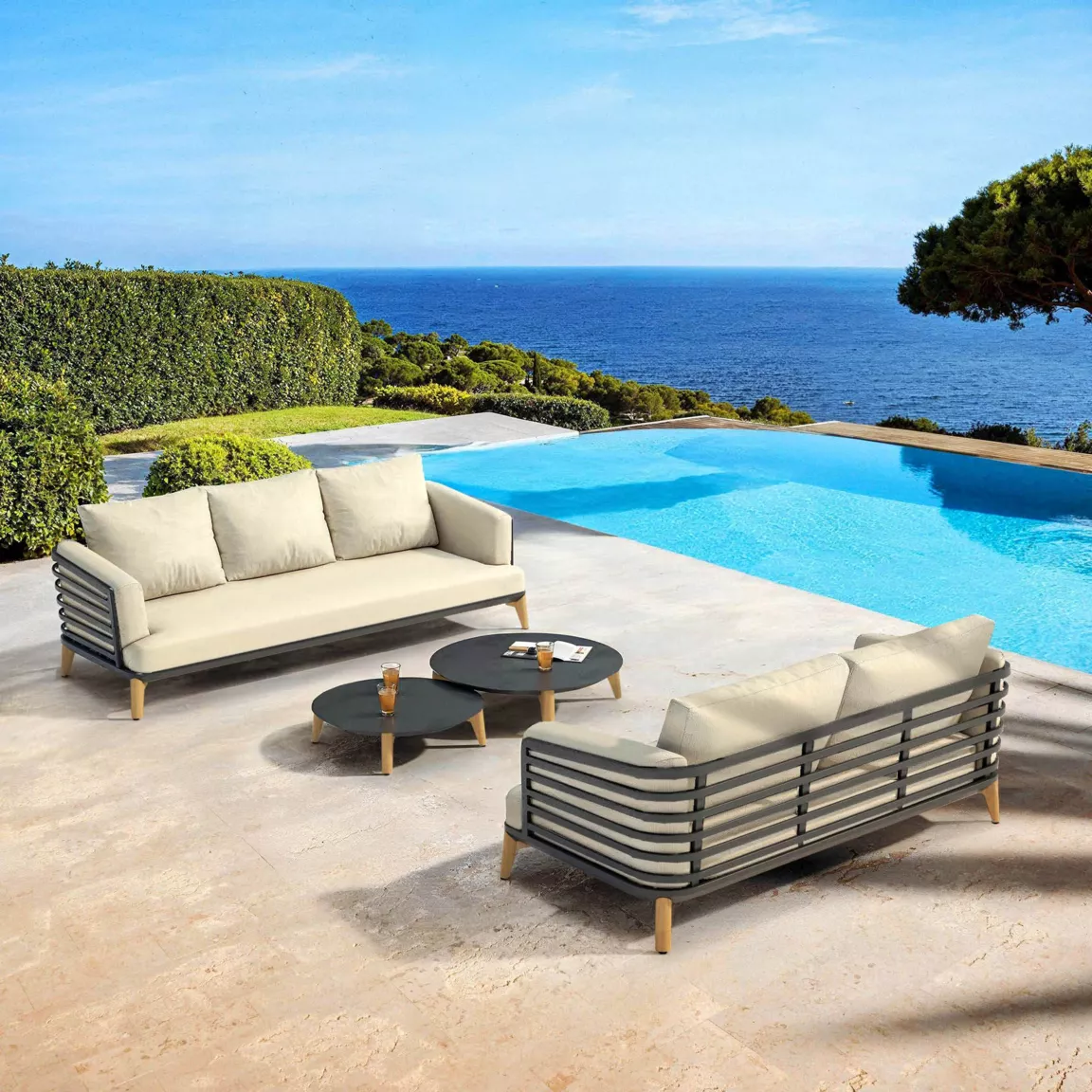 Salon de jardin aluminium 5 places 4 pcs Monte Carlo Gris anthracite et beige