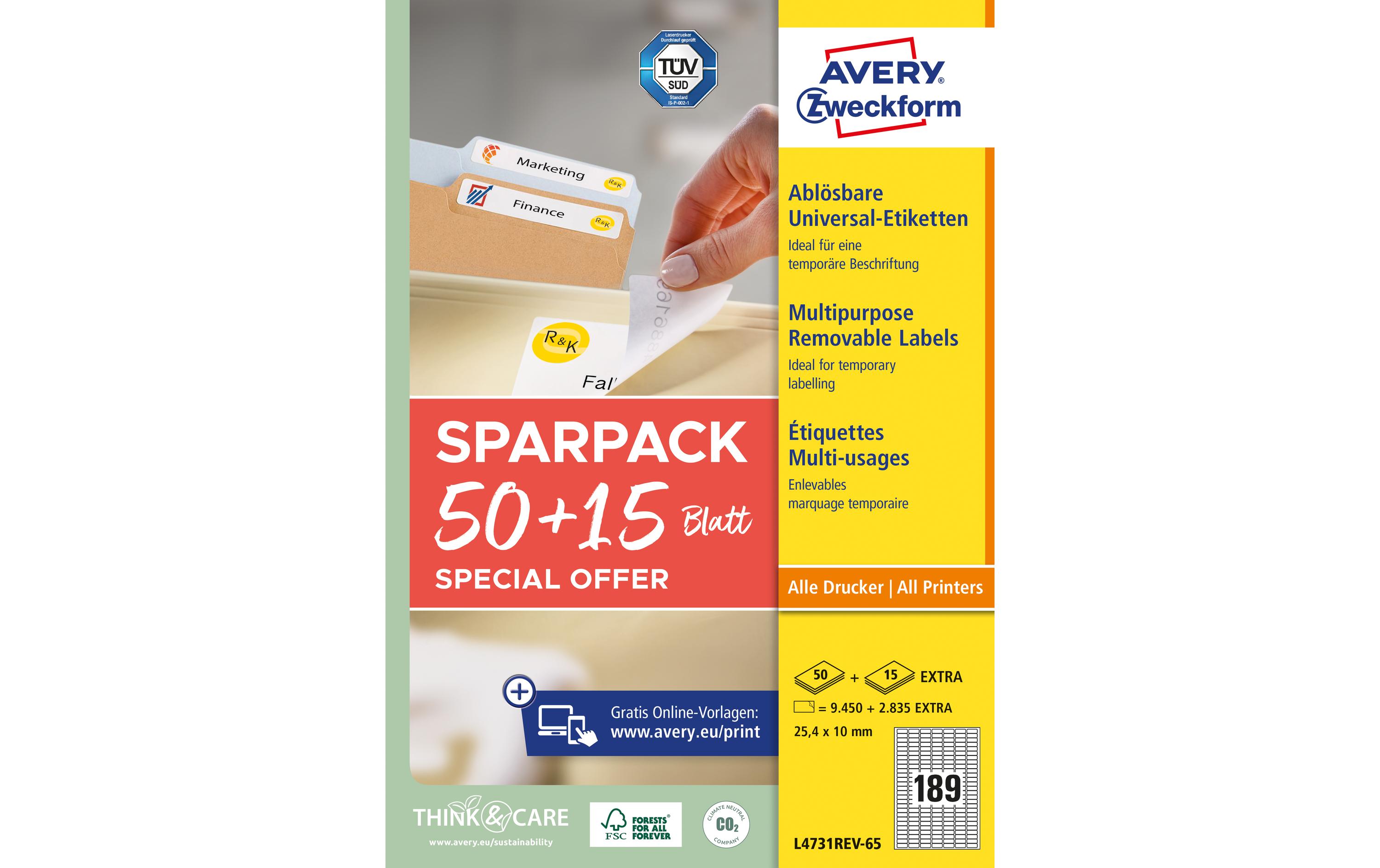 Universal-Etiketten L4731REV-65, 25.4 x 10 mm, 65 BlattAblösbare Etiketten