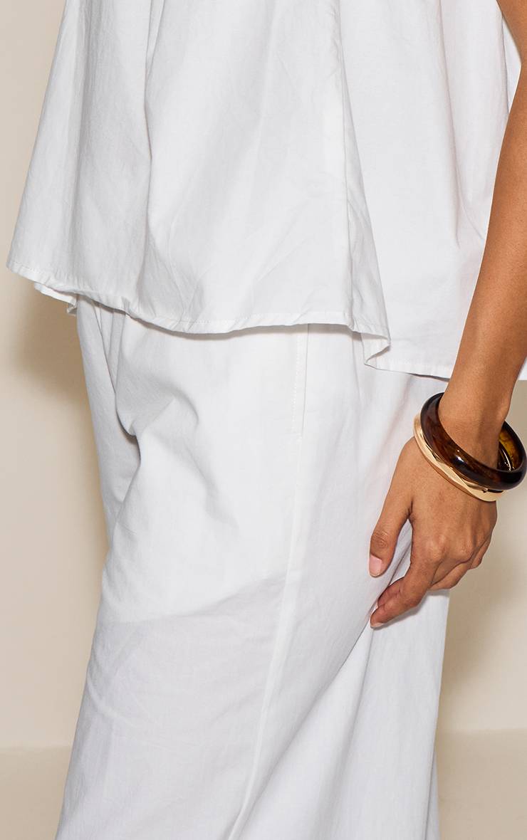 Crème Pantalon Large En Coton Tissé À Taille Élastiquée