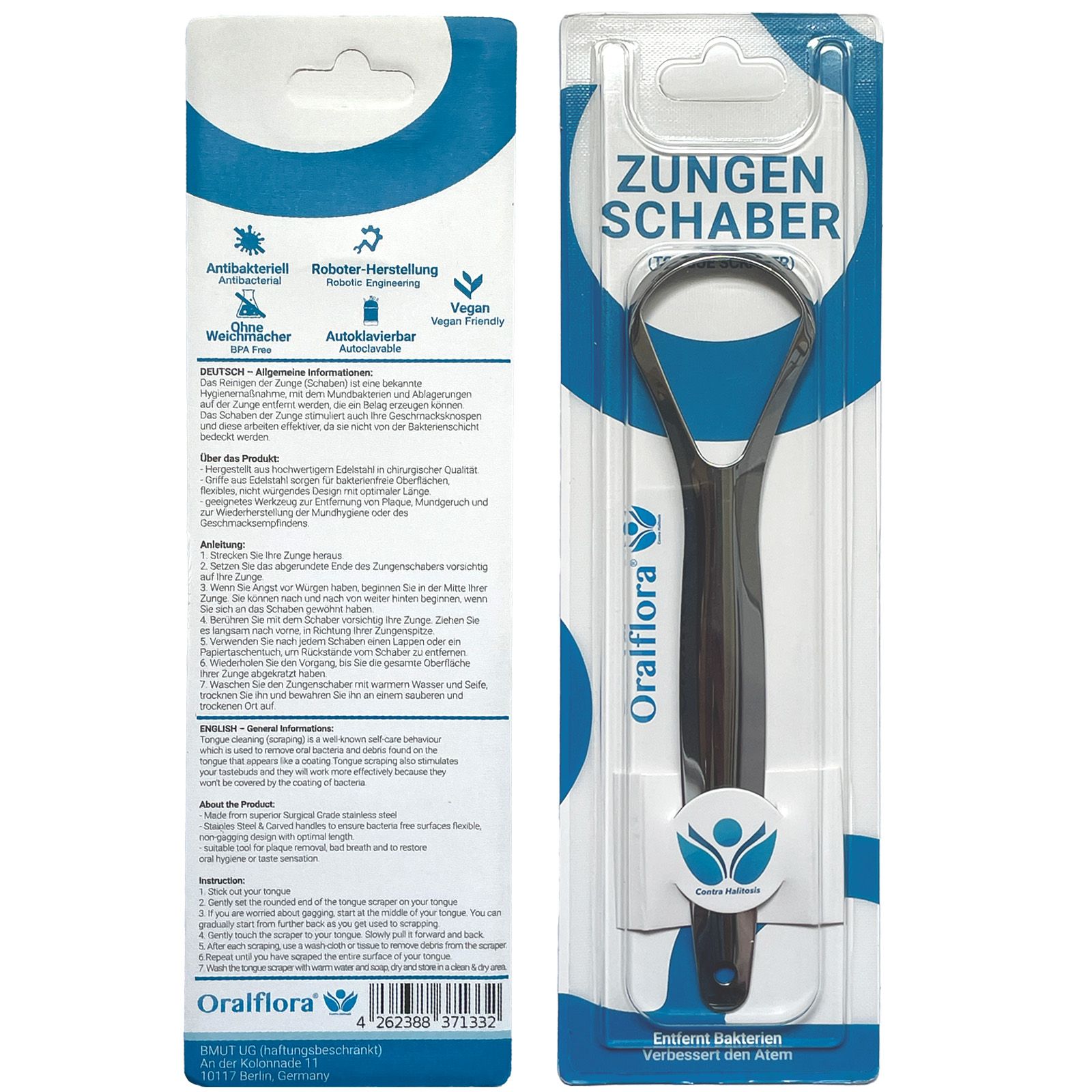 Oralflora  Zungenschaber aus Edelstahl  Zungenreiniger