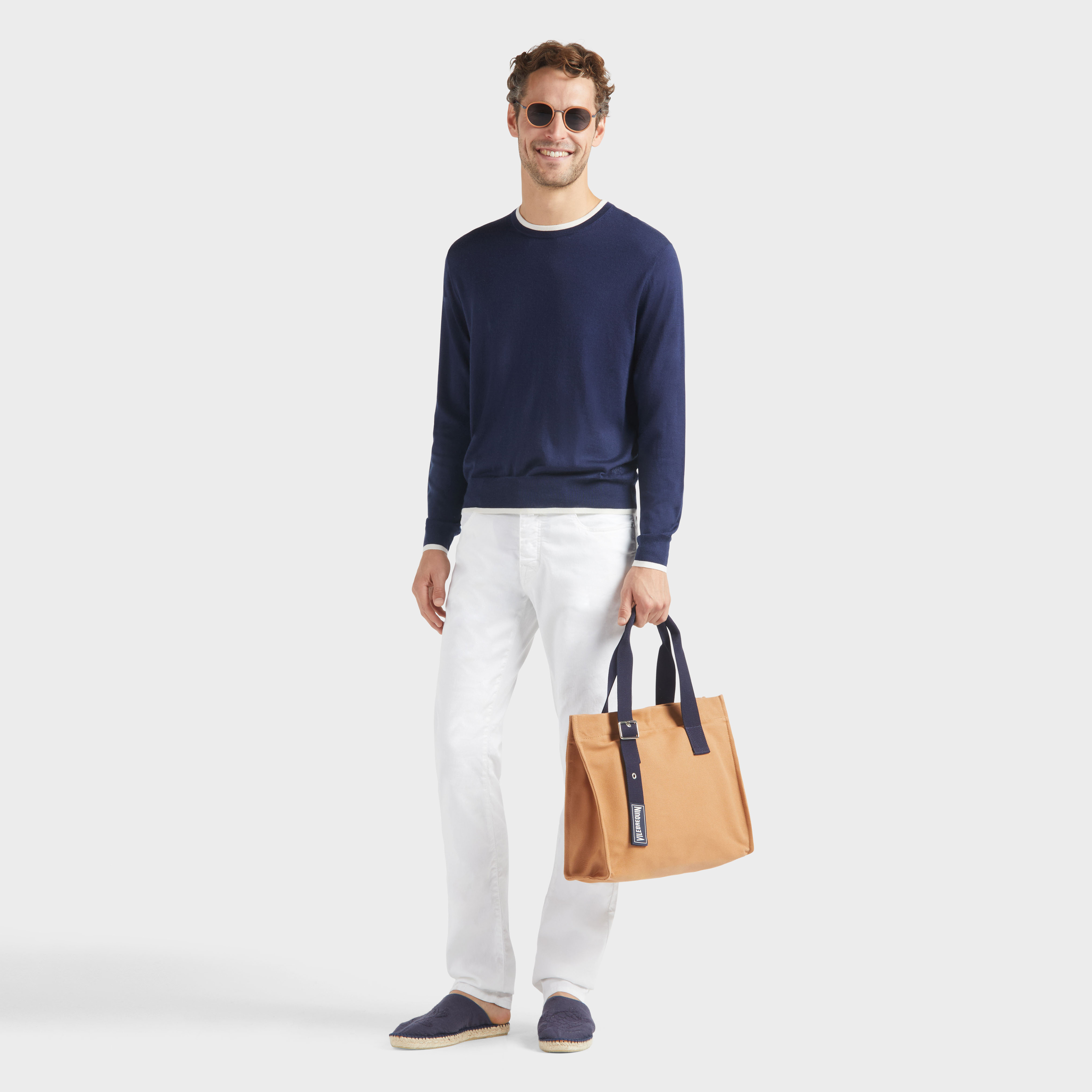 Pantalon en coton et lin homme uni
