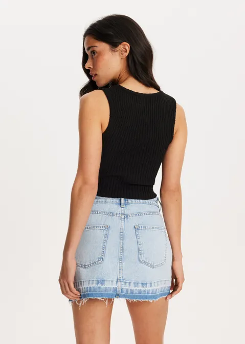 Geribde singlet zwart (ZWART)
