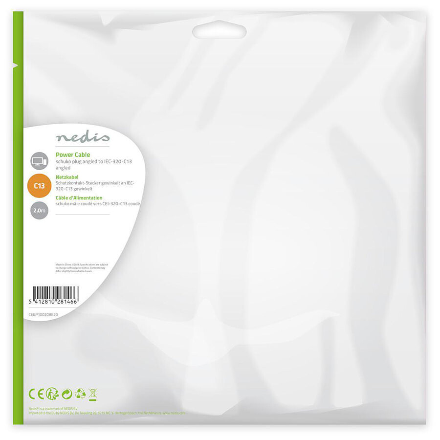 NEDIS Câble d'alimentation coudé pour PC, moniteur et onduleur noir - 10 mètres
