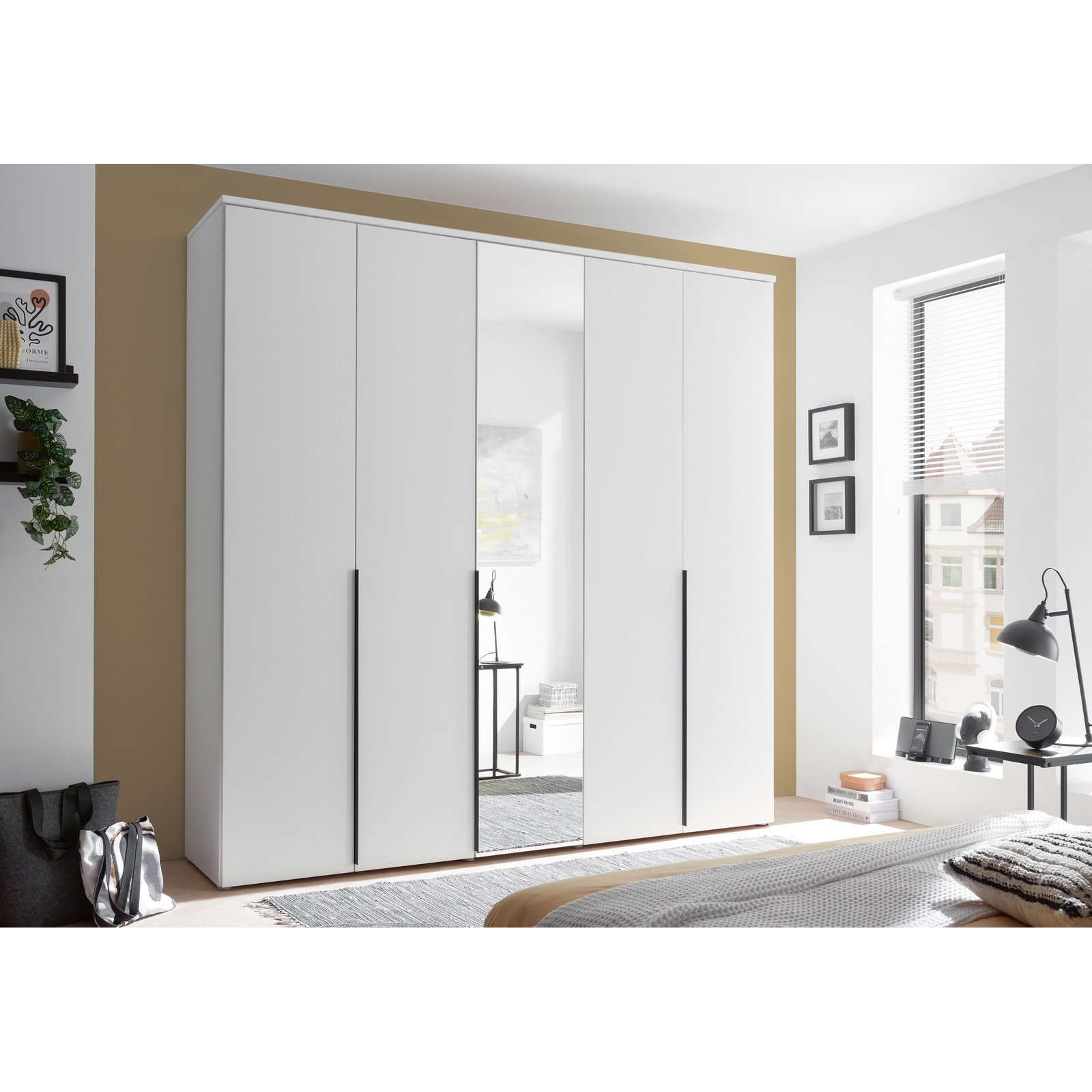 Drehtürenschrank Kevo Dekor 225 x 225 x 52 cm, mit Spiegel weiss