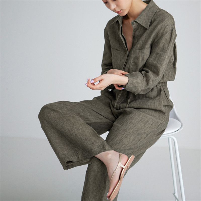 Felixia - Jumpsuit met lange mouwen en kraag en wijde pijpen