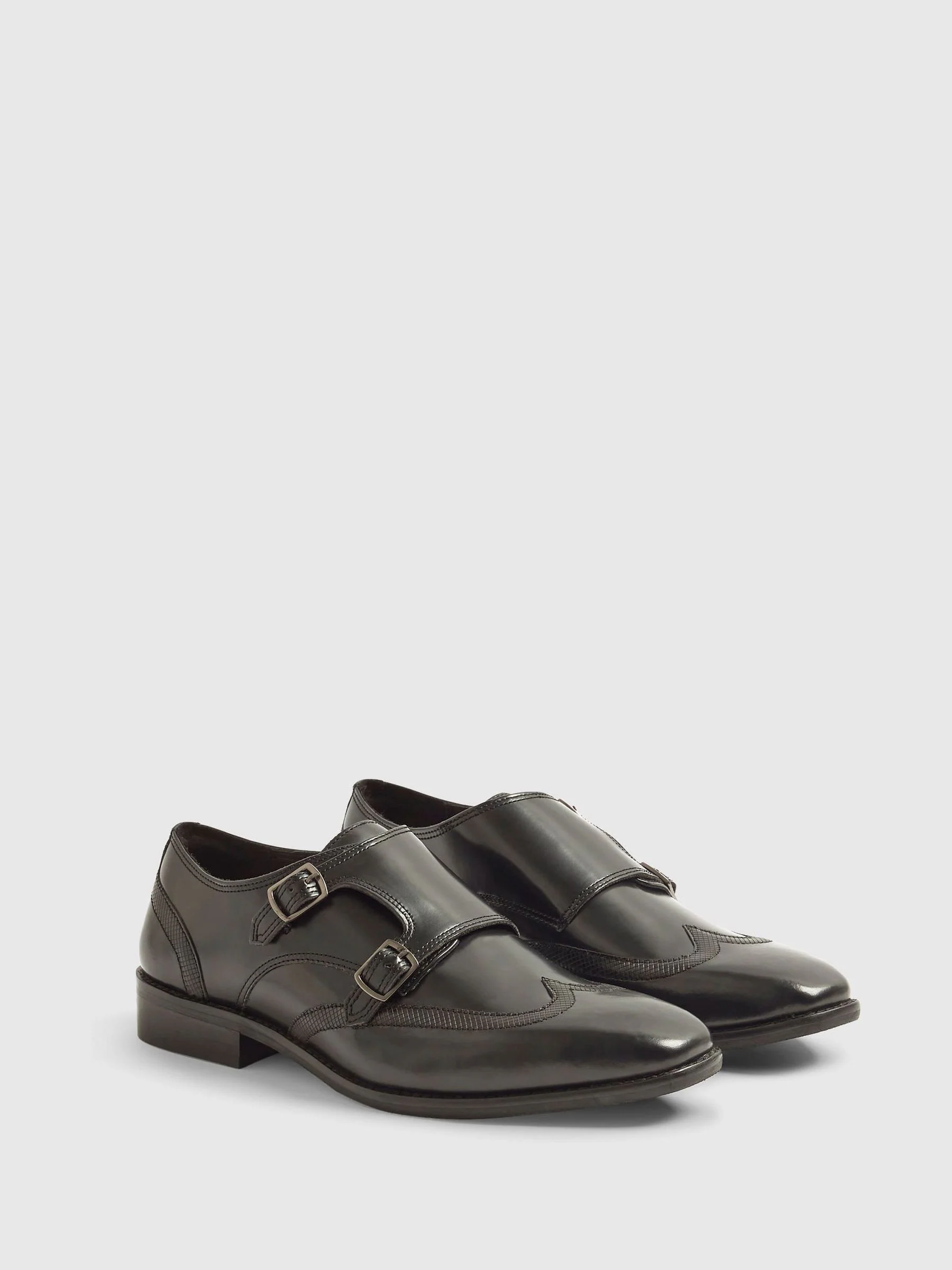 River Island Leather Square Toe Monk Shoes
