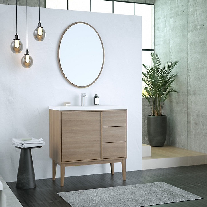 Ensemble meuble sous vasque placage bois Kabayan + plan vasque céramique blanc Nira l.80 cm