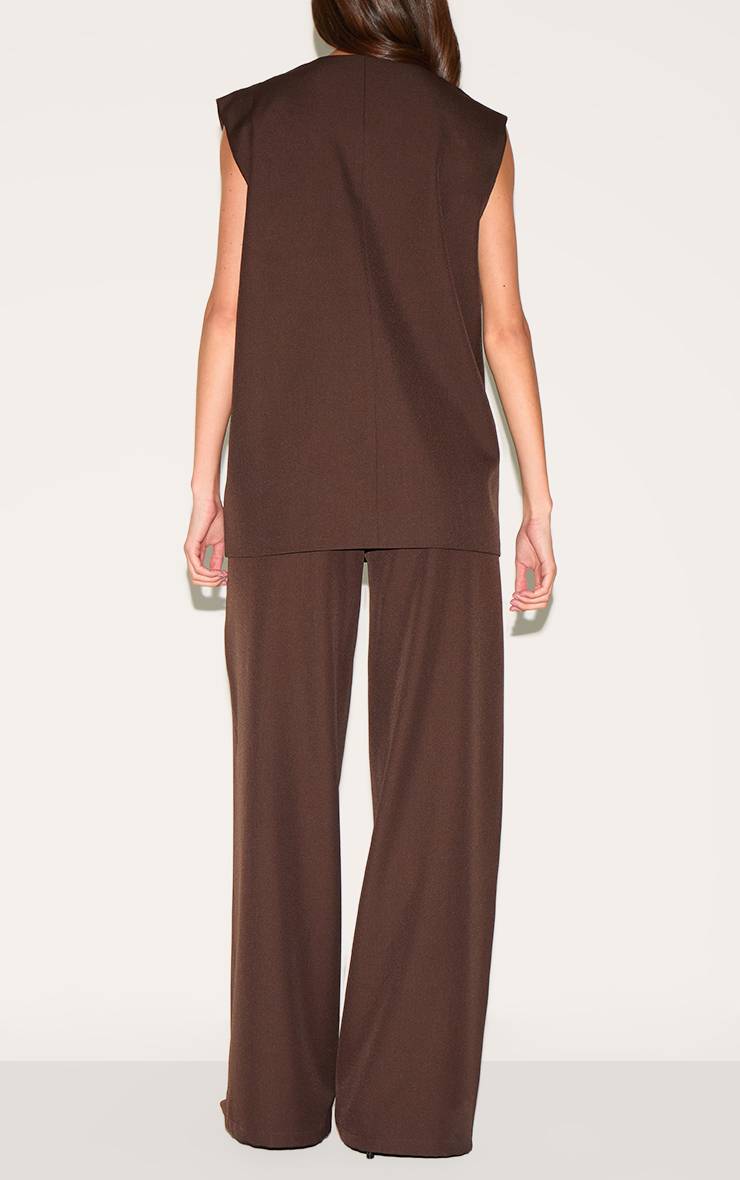 Chocolat Pantalon Large Taille Mi-haute Plissé En Tissu Tissé Ensemble Coordonné